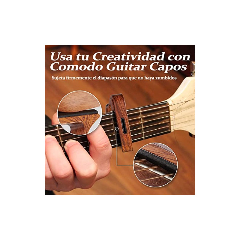 Capotraste Hekyip para Guitarra con Soporte para Púas, 6 Púas