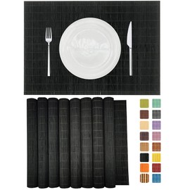 ANDSTAR Set of 8 Pcs Bamboo Placemats Sushi Rolling Mat Japanese Style Natural Anti-Slip Bamboo Placemats Washable Heat-Resistant Table Mats for Dining Room and Kitchen（Black）