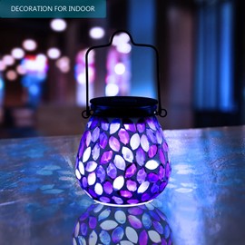 Mosaic Solar Lantern Outdoor Hanging Light, Garden Decor Outdoor Waterproof Light, Lantern Decor Indoor, Patio, Pathway, Courtyard, Gardening Gifts for Women, Mother's Day Gifts for Grandma,Art Deco