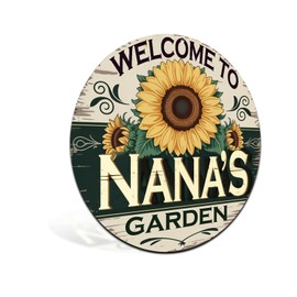 "Welcome to Nana's Garden" Metal Tin Sign 8x8 Inch - Rustic Garden Sign for Sheds, Gates & Allotments - Vintage Floral Wall Art (2570)