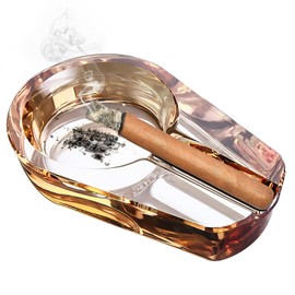 Crystal glass ashtray, cigar ashtray; Household ashtray, outdoor ashtray; Home decoration gift ashtray (Golden)