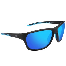 ULTR Men's Polarised Sunglasses – Sports Sunglasses for Women – Comfortable Sports Glasses Mirrored for Bike, Sports, Running, Retro Sunglasses Men, Rayz - Black (Blue Glass)