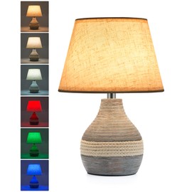 UMEXUS 10” Small Ceramic Cordless Table Lamp with Timer, Dimmer, Linen Shade, Remote Control, Rechargeable Battery Light for Patio Nightstand Kitchen Counter Living Room Side Table, Bulb Included