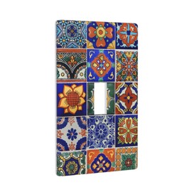 Vintage Mexican Talavera Tiles Light Switch Cover Decorative Single Toggle 1 Gang Wall Plate Board Wallplates For Kitchen Farmhouse Bedroom Bathroom Art Decor