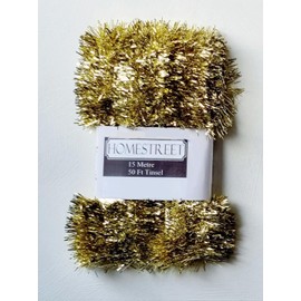 Extra Long Tinsel 15 metre, 50 foot, Very Long Christmas Tinsel in a choice of Red, Silver or Gold Xmas Decoration (GOLD)