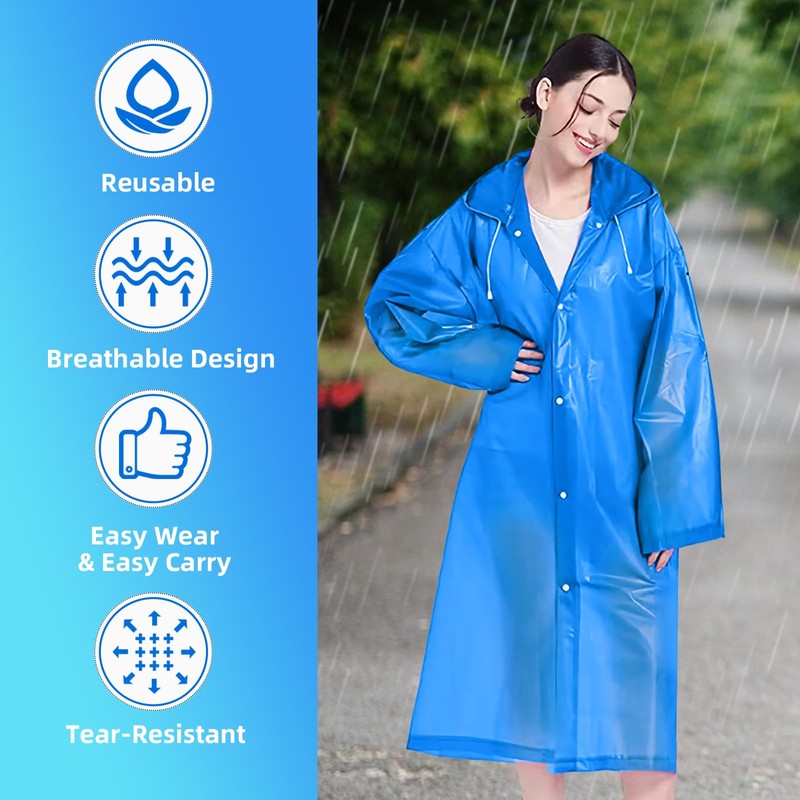Trenovo Rain Ponchos for Adults Reusable, Rain Coat for Women