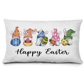 KEUSPI Bunny Gnome Easter Pillow Covers 12x20, Easter Home Decor, Happy Easter Egg Gnomes Decorations for The Home