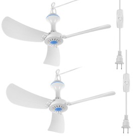 Rossesay 2 Set 110v Mute Electric Ceiling Fan 17" Plug in Ceiling Fan Portable Hanging Tent Ceiling Fan Air Circulation Quiet Ceiling Fan with 13.2ft Long Cord On/off Button for Indoor Outdoor Gazebo