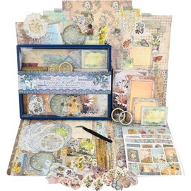 Funto Scrapbooking Kit (202 PCS), Vintage Collection-Wonderland, Ideal Gift Box Packaging, Perfect for Bullet Scrapbooking Materials, Planner DIY Arts Craft Collage