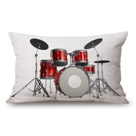 Musical ​Instrument Drum Cotton Linen Decorative Throw Pillow Case Cushion Cover Pillowcase for Couch Sofa Bed,12 X 20 Inches