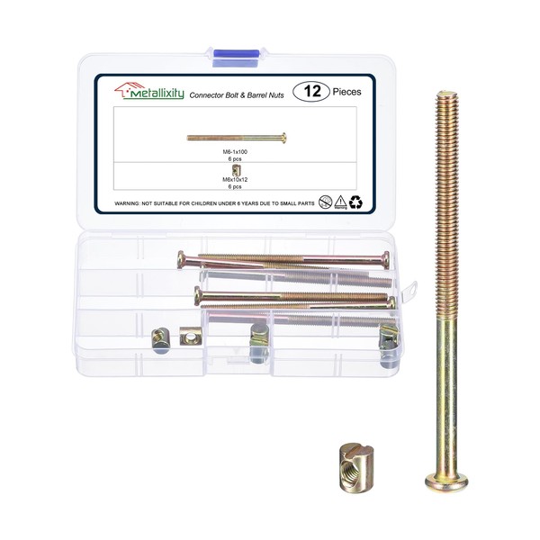 METALLIXITY Furniture Connector Bolt Cap Nut Kit (M6-1x100mm) 12Pcs, Connector