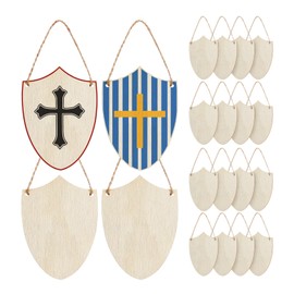 NUOBESTY 20pcs Unfinished Wooden Shield Cutouts for DIY Wood Projects Blank