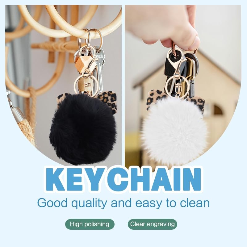 Soft Plush Leopard Bow Keychains White Black Plush Ball Keychain
