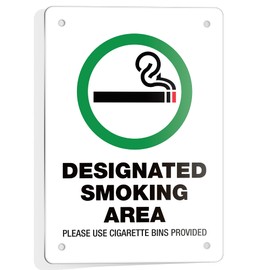 “Designated Smoking Area” – 1 Pack 7x10 Inch – 100% Rust Free .040 Aluminum Signs, Laminated for Ultimate UV, Weather, Scratch, Water and Fade Resistance, Indoor and Outdoor, Signs for Exterior.