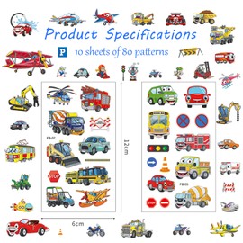 EJJUOO Temporary Tattoo Kids Car, 10 Sheets 80pcs Race Car Temporary Tattoos Sticker,for Kids Boys Girls Truck Car Birthday Party Decorations Racing Car Party Favors Temporary Tattoos Stickers
