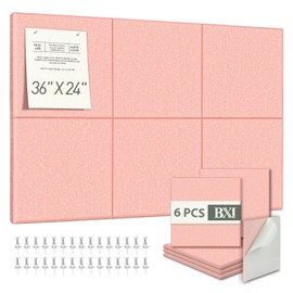 BXI Felt Bulletin Board - 36 X 24 Inches, 6 Pcs Self-Adhesive Decor Cork Boards with 30 Pushpins, Sturdy Acoustic Wall Panels for Office Work, Poster Pin Tiles for Teen Dorm Room Kitchen Classroom