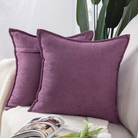 Madizz Set of 2 Short Chenille Decorative Cushion Covers Soft Decorative Cushion Cover for Sofa Bedroom Cushion Cover Purple 40 x 40 cm Square