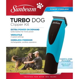 New Sunbeam 2 Speed Turbo Pet Dog Rechargeable Cordless Clipper Kit,  Black/Blue