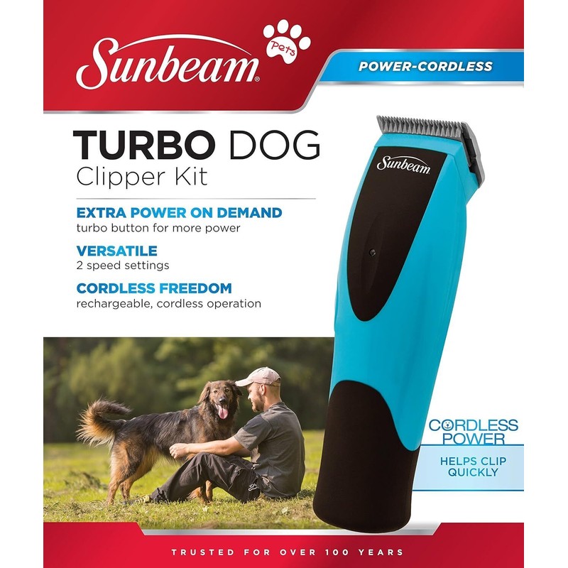 New Sunbeam 2 Speed Turbo Pet Dog Rechargeable Cordless Clipper