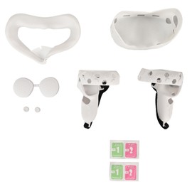 5 in 1 Silicone Cover Set for Quest 2 Includes Face Cover Controller Grip Cover VR Shell Cover Dust Cover Shakes Stick Caps White