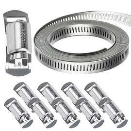 SMLCON 304 Stainless Steel Hose Clamps - For DIY,Cut-To-Fit 11.5 FT Metal Strap + 10 Stronger Fasteners Assortment Kit Large Adjustable Worm Gear Band Screw Clamps Duct Pipe Metal Clamp Strapping
