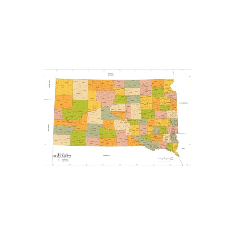 South Dakota ZIP Code Map with Counties - Large -
