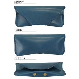 BlissLeather Made in Japan Tochigi Leather Glasses Case, Premium Genuine Leather, Men's, Women's, Made in Japan, blue