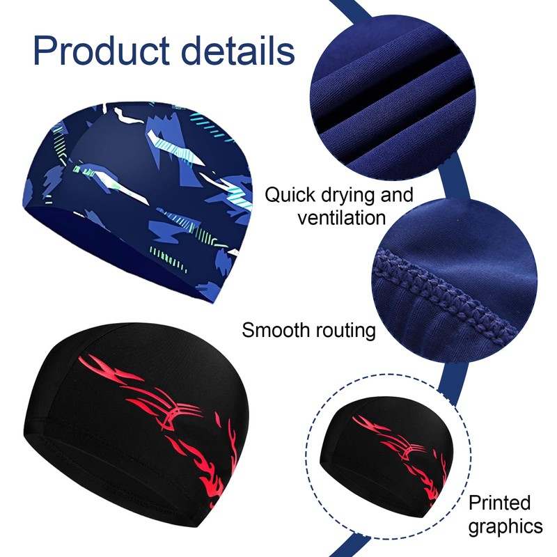 EUYKQNOI 2 Pcs Cuffia da Nuoto Unisex Nero Elastiche per