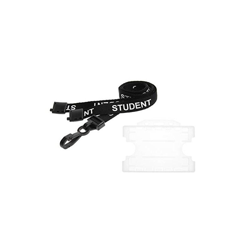 Black Student Lanyard with Double Sided Card Holder (Clear)
