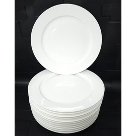 Hudson Park Porcelain Salad Plates, Set of 12, White Dinnerware Round Rim, 8.75"