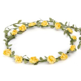 BFD One Ladies Girls Boho Floral Festival Flower Crown Head Band Garland One Size Wipe Clean With Dry Cloth Paper Flowers On Strong Wrapped Florist Wire 30 Colours (Yellow)