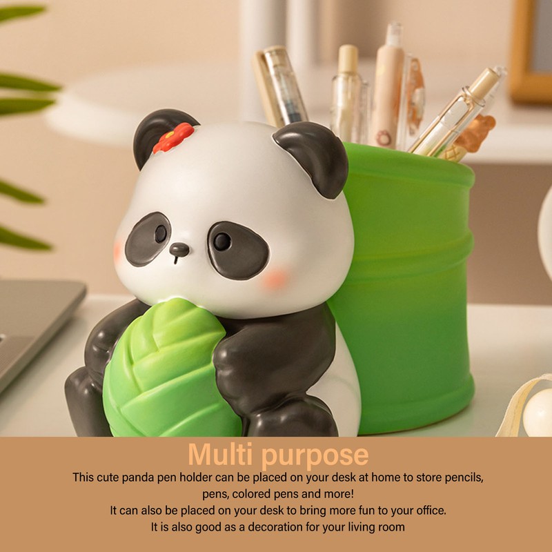 Panda Bamboo Pen Holder Cute Shape Large Capacity Resin Multipurpose