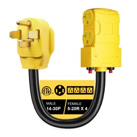 Suplevel Dryer Adapter 30 Amp 240V to 20 Amp 15 Amp 110V Adapter, NEMA 14-30P to 4X 5-20R 5-15R, 4-Prong Dryer Male Plug to Four T-Blade Household Outlet w/ 24amp Circuit Breaker, ETL Listed