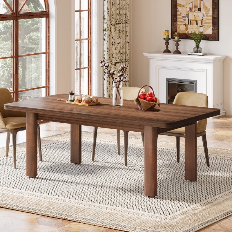Farmhouse Wood Dining Table for 4-6 People Large Rectangle Kitchen