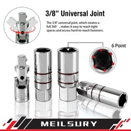 MeilsurY 10-piece 360° Swivel Magnetic Spark Plug Socket Set includes 3/8-inch torque wrench, 3/8-Inch Drive Spark Plug Sockets,Universal Joint, and Extension Bar