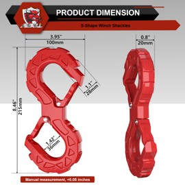 AMBULL AMBULL 3/8 Tow Hook, Winch Hook for Off-Road Recovery, Towing Shackle 33000 Lbs, G80 Heavy Duty Strength Integrated Winch Quick Shackle, Red