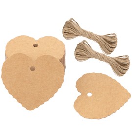 100PCS Heart Valentines Tags, 6X5.5CM Brown Kraft Paper Gift Hang Tags with 20M Jute Twine for Crafts for Wedding Valentines Favours