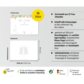 Frank Paperman 25 x Certificates for Marriage | Original Wedding Gifts | Floral Design | Wedding Card | DIN A4 Format | Wedding Surprise Registry Office