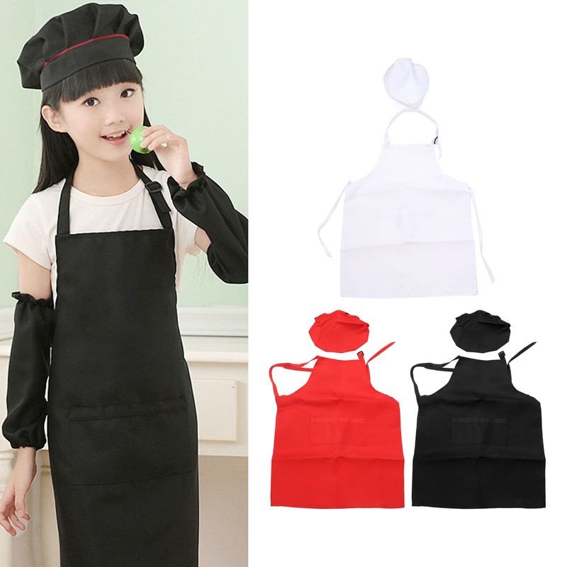 3 Set Kids Apron and Chef Hat Red Black White