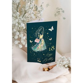 Joli Coon Birthday Card 18 Stardust Lady - Premium Birthday Card for 18 Girls with Envelope and Real Wax Seal