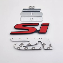 chenqinQ 2Pcs Black Red Si Logo Front Grille Emblem + Car Lid Bagde Metal Sticker Sport Decal(2X Black Red Si+)