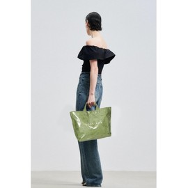 Large Tote Bag for Women PVC Totes Bags Kraft Paper Carry All Handbag Plastic Shoulder Purse Hobo Top Handle Bag for Work Travel,Waterproof Beach Trendy Totes, Short Reinforced Handle (A-green)