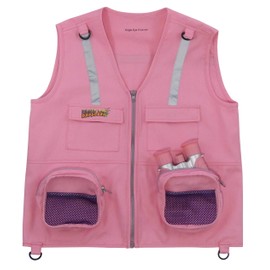 Combination Set: 1 Eagle Eye Explorer Kids Cargo Vest with Reflective Safety Straps & 1 8x21 Magnification Binoculars with Soft Rubber Eye Piece for boys & girls Waterproof & Shock-Resistant. Pink S/M