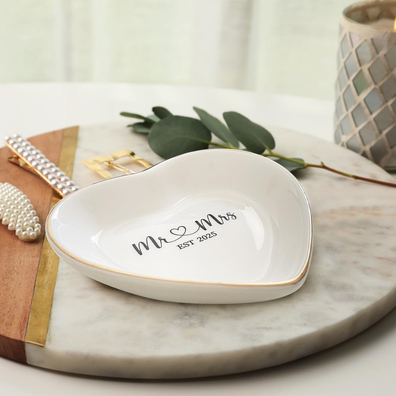 Mr & Mrs EST 2025 Ring Dish - Heart Shaped