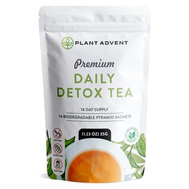 Plant Advent Premium Daily Detox Tea, 14 Biodegradable Pyramid Sachets, 1.23 oz, GMO-Free, Gluten-Free, Dairy-Free
