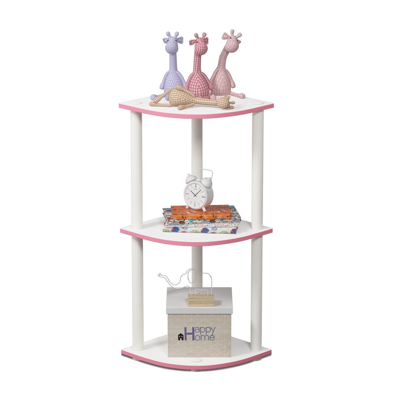 Furinno TURN-N-TUBE Corner Shelf, 3-Tier Corner Bookshelf, Display Storage Shelves
