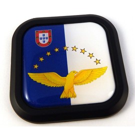 Azores Flag Square Black rim Emblem Car 3D Decal Badge Bumper Hood sticker 2"