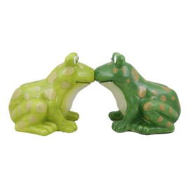 Ebros Gift "Ribbit" Kisses Green Tree Frogs Toads Kissing Ceramic Magnetic Salt And Pepper Shakers Collectible Figurine Set 3"Long Whimsical Pond Swamp Rainforest Frog Toad Kitchen Accent Decor