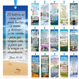 Yaomiao 128 Pcs Spanish Bible Verse Bookmarks Natural Scenery Landscape Christian Scripture Bookmark with Ribbon Inspirational Book Page Markers for Book Lovers Church Prayer Religious Gifts
