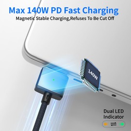 Tciogrxp 140W USB-C to Magnetic 3 Cable (6.6ft), Fast Charging for MacBook Air (15''/13'' M4 2025, M3 2024, M2 2023, M2 2022), Pro (16"/14" 2024/2023/2021)– Blue